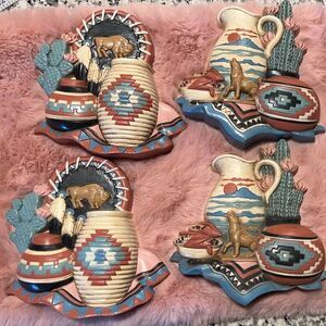 Lot of 7 Vintage Burwood MCM Southwest Native American Aztec wall decor.